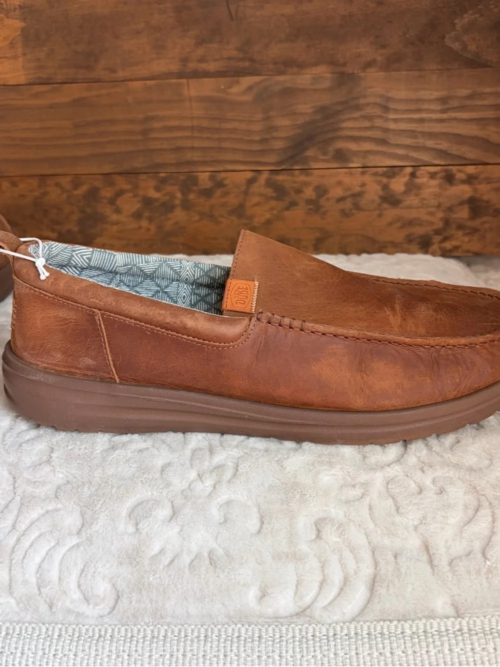 Hey Dude Wally Grip Moc Craft Leather Shoes Men Sz 15 Brown Slip On Comfort EUC - Picture 14 of 16